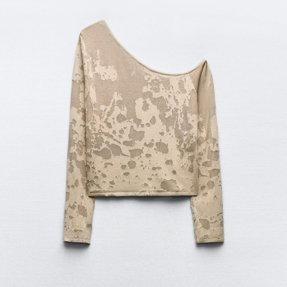 Zara Asymmetrical Jacquard Knit Top in Size L